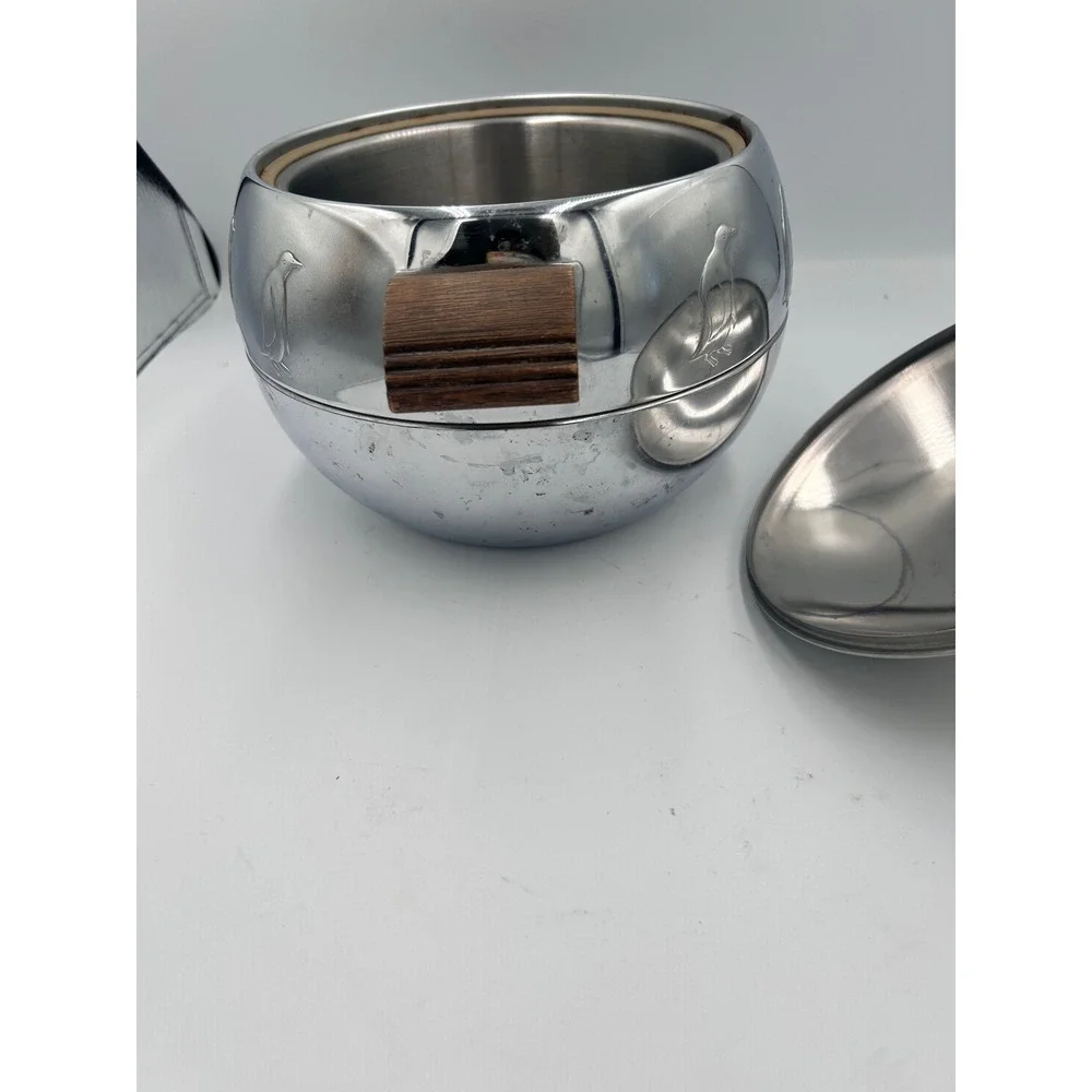 Vintage West Bend Penguin Hot Cold Server Chrome Ice Bucket Wood Handles MCM